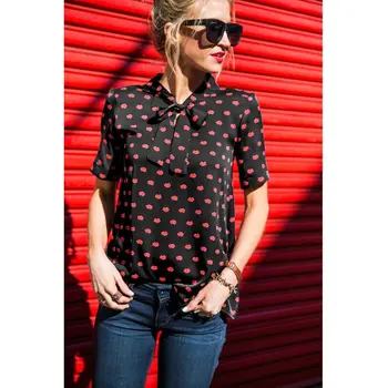 Fashion Blouse Red Lips Printed Tops Women Casual Bow Short Sleeve Blouses Summer Tops
Fashion Blouse Red Lips Printed Tops Women Casual Bow Short Sleeve Blouses Summer Tops