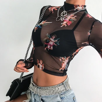 Angel Print Sexy Printed Mesh Long Sleeve Crop Top Casual Turtleneck Tshirt Women Korean Style Short Tee Shirt Femme Streetwear
Angel Print Sexy Printed Mesh Long Sleeve Crop Top Casual Turtleneck Tshirt Women Korean Style Short Tee Shirt Femme Streetwear