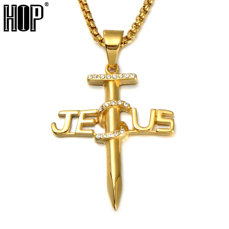 Mens Hip Hop Jewelry Bling Iced Out Titanium Jesus Nail Cross Pendants Necklaces with 24inch Gold Color Stainless Steel Chain
Mens Hip Hop Jewelry Bling Iced Out Titanium Jesus Nail Cross Pendants Necklaces with 24inch Gold Color Stainless Steel Chain
