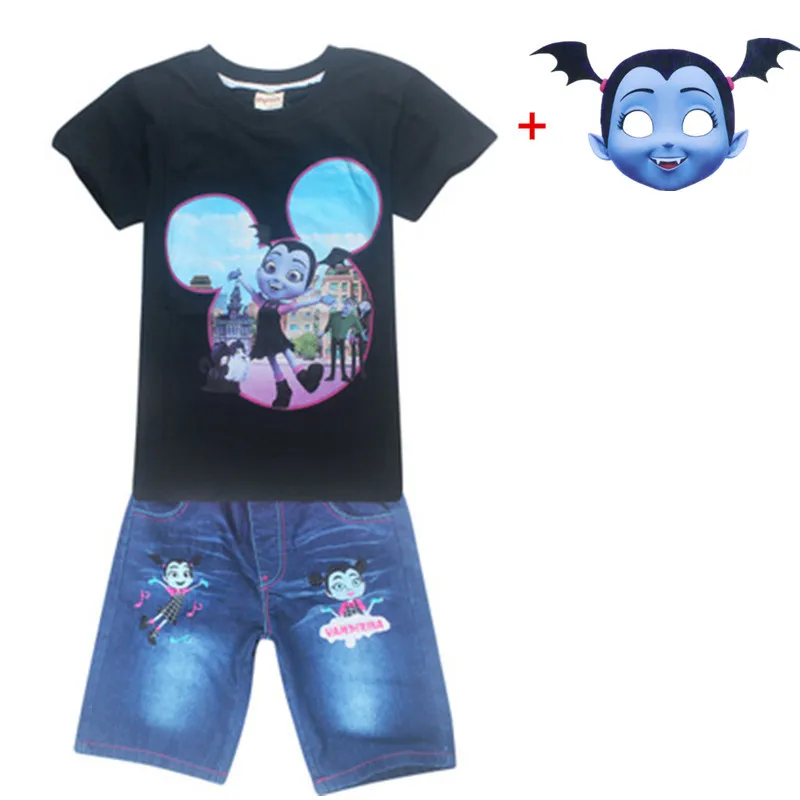 Baby girl clothes100% cotton vampirina summer T-shirt + jeans with mask 3pcs suit
Baby girl clothes100% cotton vampirina summer T-shirt + jeans with mask 3pcs suit