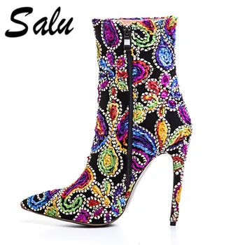 Salu 2020 new pointed toe super high heel ankle boots for Genuine leather women Ladies solid thin heel sort boots Female
Salu 2020 new pointed toe super high heel ankle boots for Genuine leather women Ladies solid thin heel sort boots Female