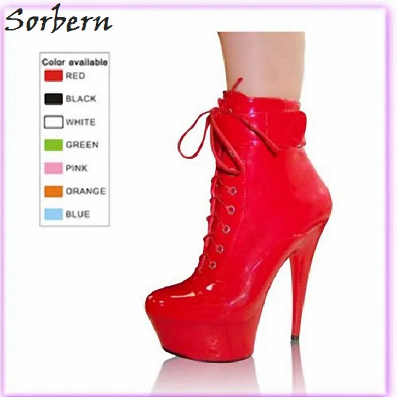 

Sorbern Cross-Tied Ankle Boots Patent Leather Spike Super High Heels Custom Color Personalized Design Platform 2018 Woman Boots