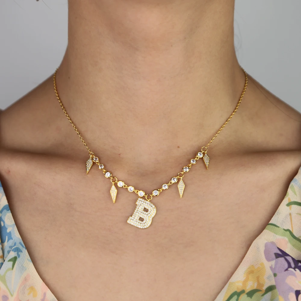 customize letter B cz spike charms Gold Filled Fashion trendy women jewelry statement Initial necklaces
customize letter B cz spike charms Gold Filled Fashion trendy women jewelry statement Initial necklaces
