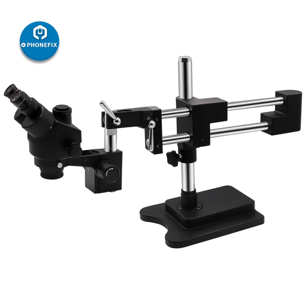 PHONEFIX 7X-45X Black Simul-Focal Trinocular Stereo Zoom Microscope With Double Arm Boom Stand for Mobile Welding Repair Tools
PHONEFIX 7X-45X Black Simul-Focal Trinocular Stereo Zoom Microscope With Double Arm Boom Stand for Mobile Welding Repair Tools