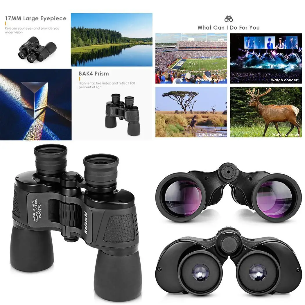 10x50 Foldable Binocular Telescope BAK4 Prism Fast Focusing HD Vision Telescope Outdoor Wide Angle Binoculars For Hunting Hiking
10x50 Foldable Binocular Telescope BAK4 Prism Fast Focusing HD Vision Telescope Outdoor Wide Angle Binoculars For Hunting Hiking