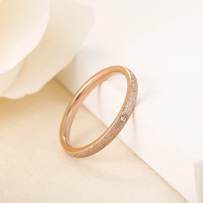 2mm Rose Gold Color Frosted Finger Ring For Woman Small Shiny Crystal 316L Stainless Steel Wedding Jewelry Top Quality No Fade
2mm Rose Gold Color Frosted Finger Ring For Woman Small Shiny Crystal 316L Stainless Steel Wedding Jewelry Top Quality No Fade