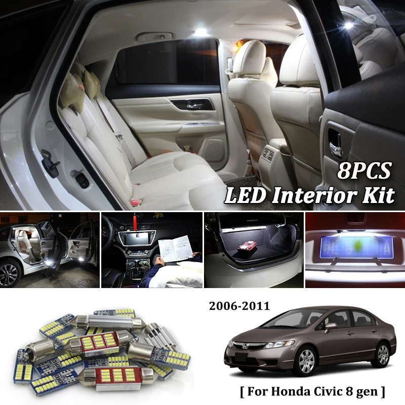 8Pcs White Canbus led Car interior lights Package Kit for Honda Civic 2006 2007 2008 2009 2010 2011 Accessories interior lights
8Pcs White Canbus led Car interior lights Package Kit for Honda Civic 2006 2007 2008 2009 2010 2011 Accessories interior lights