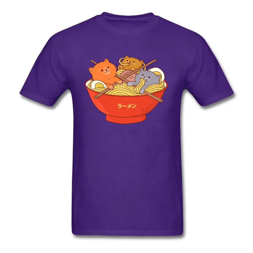 Custom Ramen noodles and cats Tees for Men 2018 Newest Lovers Day Round Collar Cotton Short Sleeve T Shirt Casual Tee Shirt Ramen noodles and cats purple