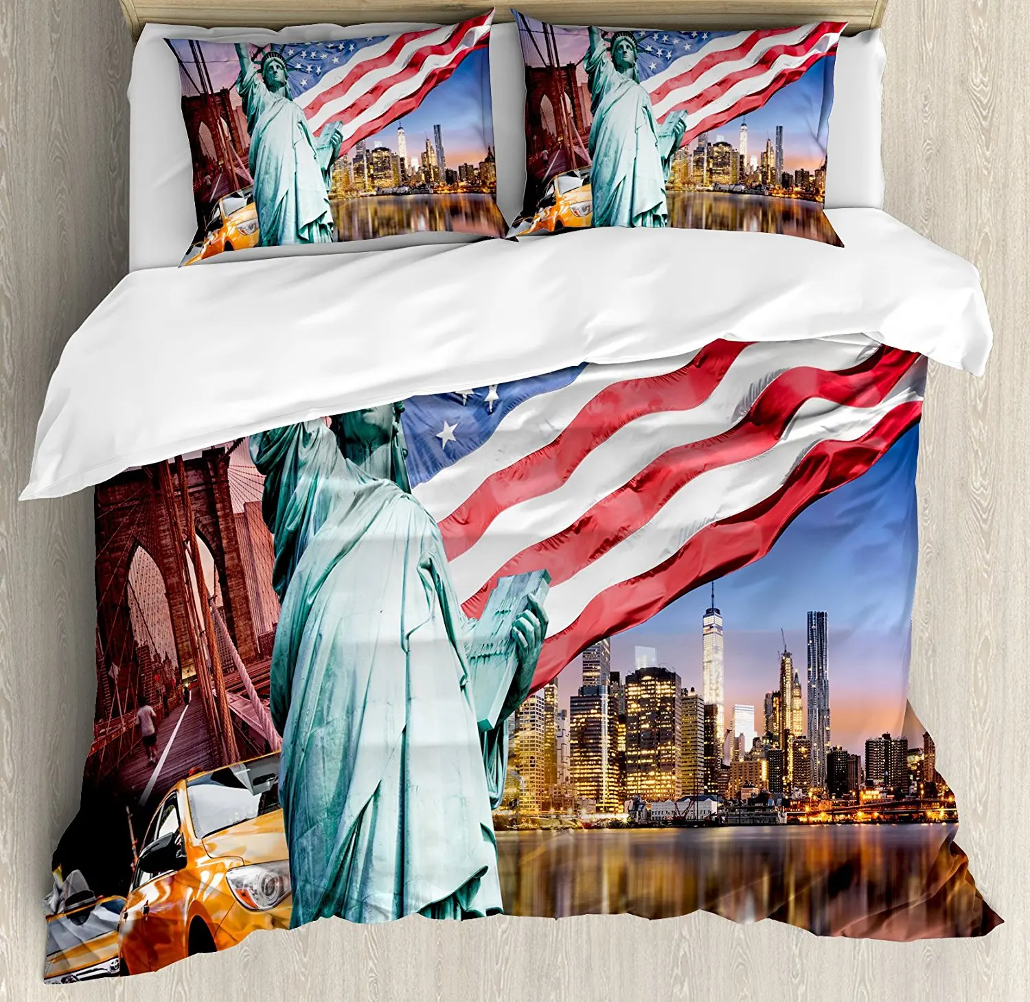 United States Duvet Cover Set USA Touristic Concept Collection Statue of Liberty NYC Cityscape Flag Cars Decor 4pcs Bedding Set
United States Duvet Cover Set USA Touristic Concept Collection Statue of Liberty NYC Cityscape Flag Cars Decor 4pcs Bedding Set