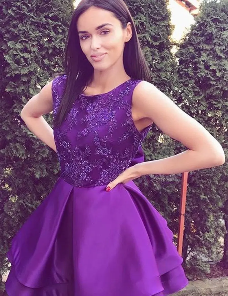 Purple Homecoming Dresses A-line Ruffles Tank Above,Mini Illusion Backless Elegant Cocktail Dresses
Purple Homecoming Dresses A-line Ruffles Tank Above,Mini Illusion Backless Elegant Cocktail Dresses