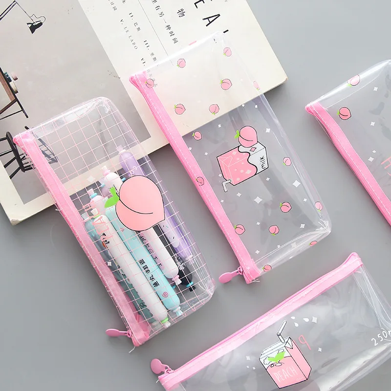 Pink Peach Pencil cases for girls Cute Transparent PVC Fruit pencil bag stationery pen pouch escolar school office supplies
Pink Peach Pencil cases for girls Cute Transparent PVC Fruit pencil bag stationery pen pouch escolar school office supplies