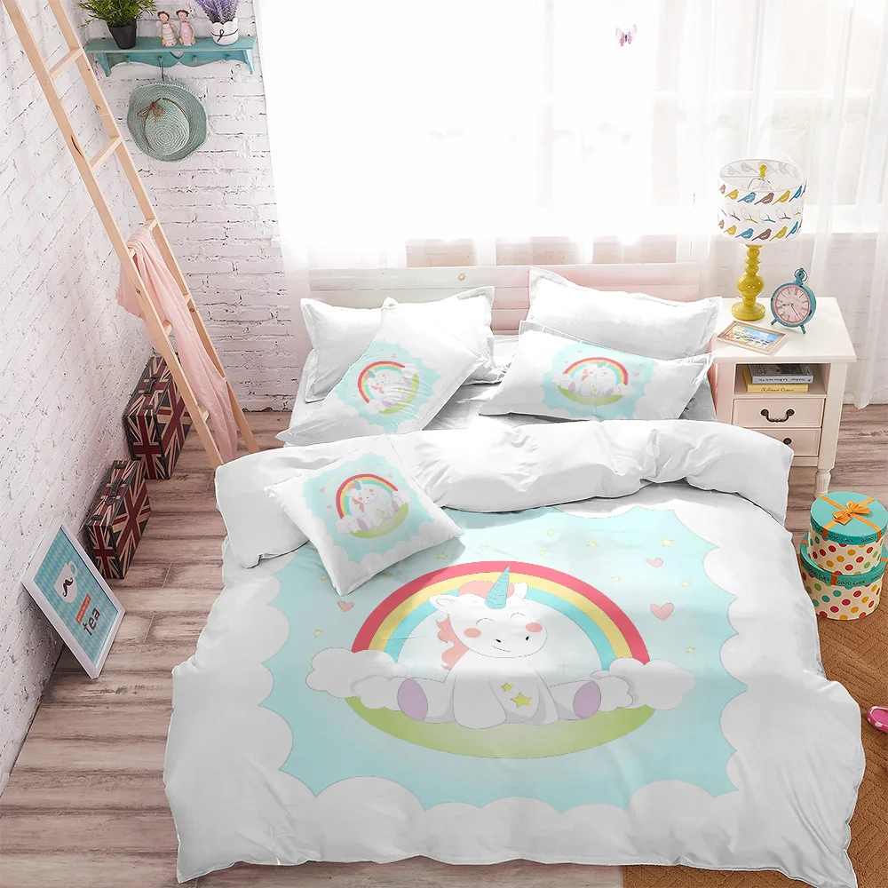 Baby Unicorn Bedding Set Kids Cartoon Print Bedding Cover