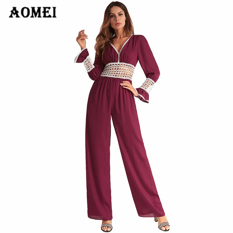 Full Length Summer Overalls Jumpsuits for Women Long Sleeve Burgundy Color V Neck Elegant Style Backless Retro Bodysuits Clothes
Full Length Summer Overalls Jumpsuits for Women Long Sleeve Burgundy Color V Neck Elegant Style Backless Retro Bodysuits Clothes