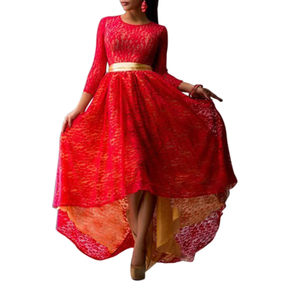 Women Lace Full Dress Round Neck Long Sleeves Middle Waist Irregular Hem with Belt -MX8
Women Lace Full Dress Round Neck Long Sleeves Middle Waist Irregular Hem with Belt -MX8
