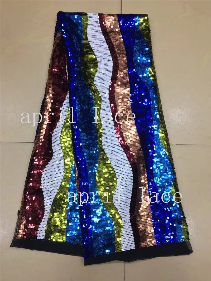 

2018 new stock zpp007-1# 5 yards luxury mix color sequin embroidery tull mesh african lace for sawing bridal wedding dress