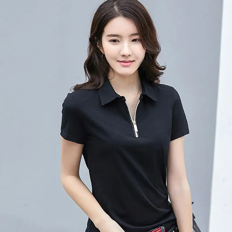 Fashion 2019 Summer Womens short sleeve polos shirts solid color casual cotton womens lapel zipper tees lady slim tops M-4XL
Fashion 2019 Summer Womens short sleeve polos shirts solid color casual cotton womens lapel zipper tees lady slim tops M-4XL