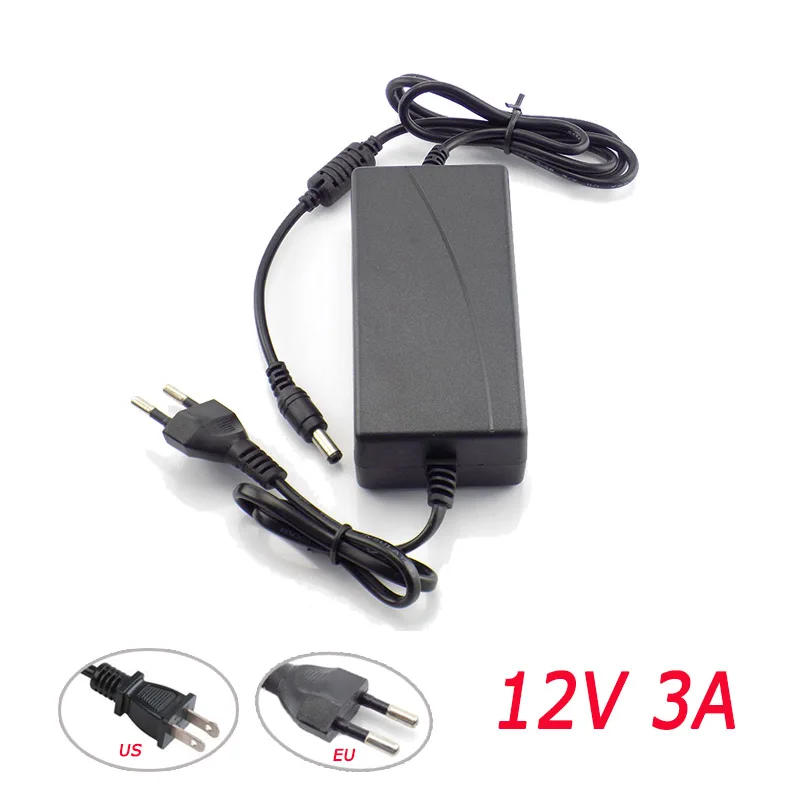 12V 3A Power Adapter Supply US or EU Plug AC to DC 100V-240V Converter Charger 3000mA 5.5mmx 2.1-2.5mm For LED Strip CCTV Camera
12V 3A Power Adapter Supply US or EU Plug AC to DC 100V-240V Converter Charger 3000mA 5.5mmx 2.1-2.5mm For LED Strip CCTV Camera