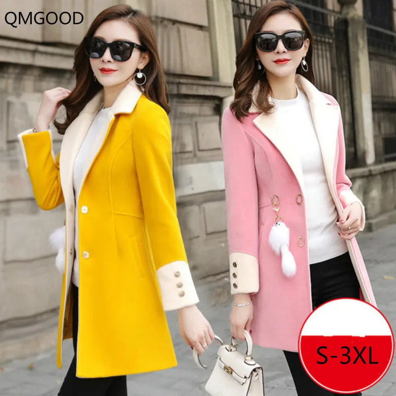 QMGOOD Woman Coats Winter 2018 High Quality Female Fashions Korean Long Coat Women Woolen Coats Plus Size Pink Yellow Coat
QMGOOD Woman Coats Winter 2018 High Quality Female Fashions Korean Long Coat Women Woolen Coats Plus Size Pink Yellow Coat