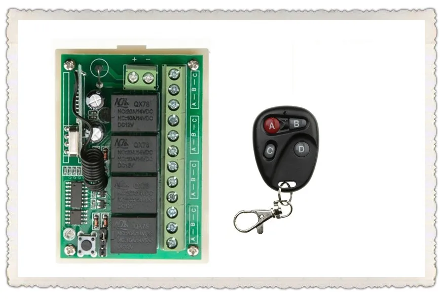 DC12V 4CH 10A Wireless Remote Control Switch System teleswitch Receiver + Transmitters for Appliances Gate Garage Door
DC12V 4CH 10A Wireless Remote Control Switch System teleswitch Receiver + Transmitters for Appliances Gate Garage Door
