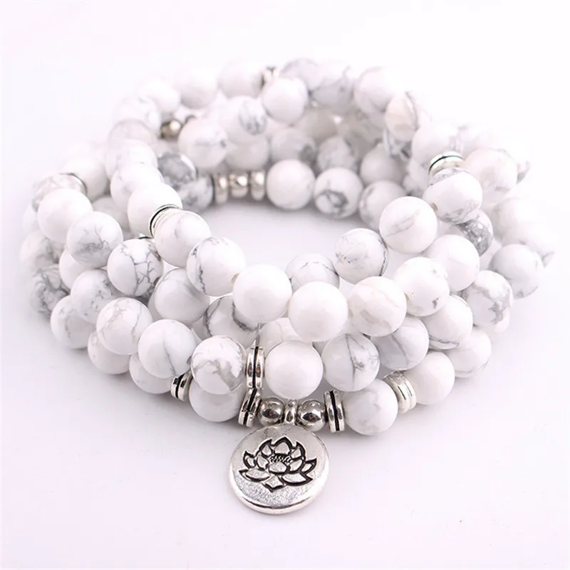 Бренд WWLB дизайнерский женский и мужской браслет трендовый 108 Mala Howlite Lotus Rosary или