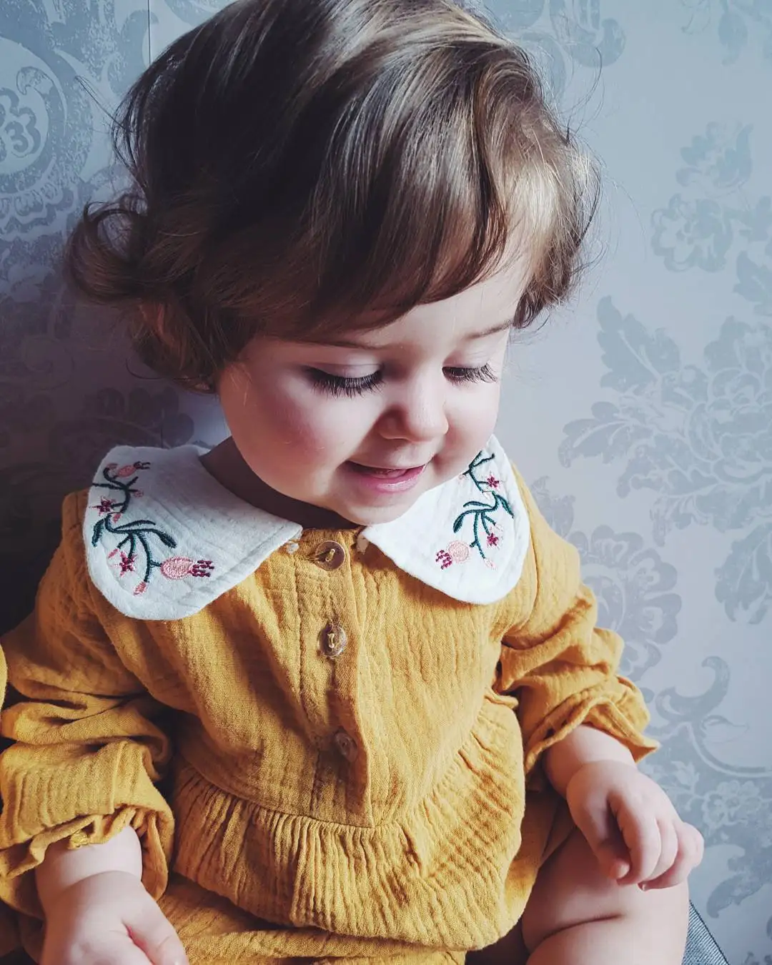 Боди для малышей зима 2018 с вышивкой воротник Питер Пэн детский комбинезон милый