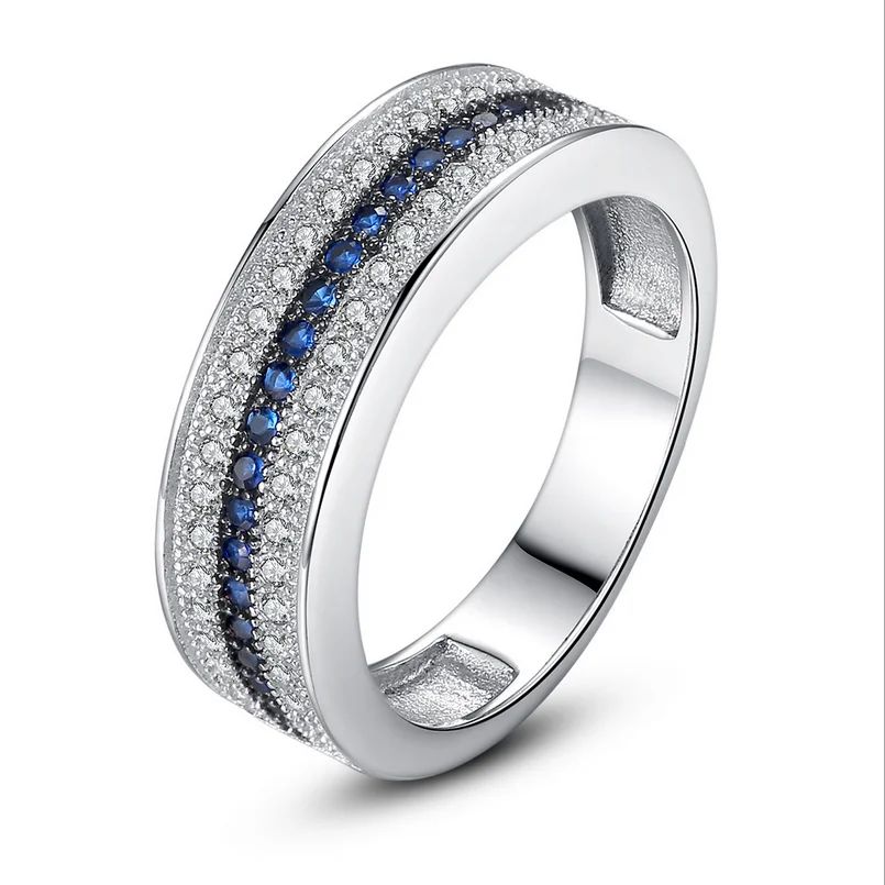 

Drop Shipping Brand New Luxury Jewelry 925 Silver Fill 3 Rows AAA White&Blue Cubic Zirconia CZ Wedding Band Ring for Women Gift