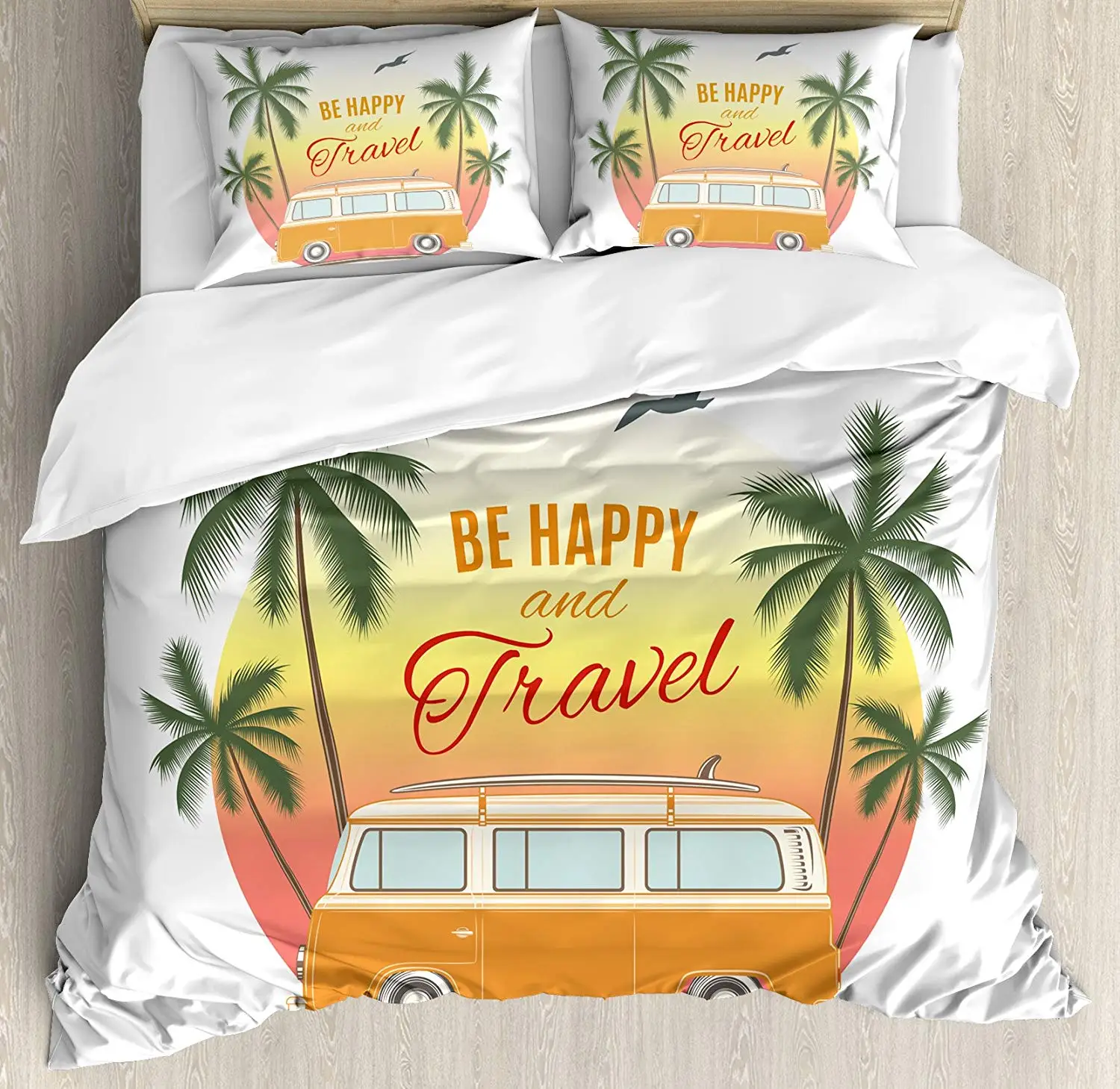 Surf Duvet Cover Set Retro Surf Van with Palms Camping Relax Hippie Travel Be Happy Free Sixties Theme 3pcs Bedding Set
Surf Duvet Cover Set Retro Surf Van with Palms Camping Relax Hippie Travel Be Happy Free Sixties Theme 3pcs Bedding Set