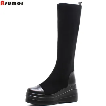 ASUMER 2020 Autumn winter ladies shoes round toe platform wedges boots stretch fabric+cow genuine leather knee high boots women
ASUMER 2020 Autumn winter ladies shoes round toe platform wedges boots stretch fabric+cow genuine leather knee high boots women