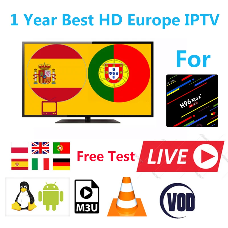 1 Year French Spain Portugal HD Subscription For H96 MAX Plus Android 8.1 TV Box Arabic Support M3u Enigma2 Android Smart TV Box
1 Year French Spain Portugal HD Subscription For H96 MAX Plus Android 8.1 TV Box Arabic Support M3u Enigma2 Android Smart TV Box
