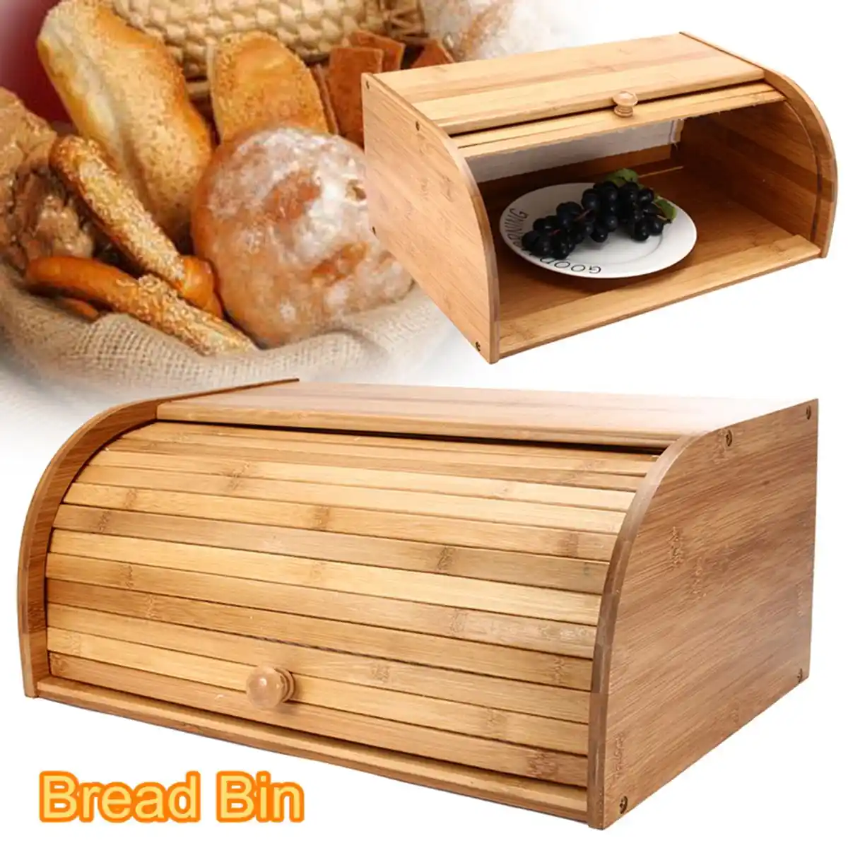 natural bamboo bread holder food storage container kitchen roll