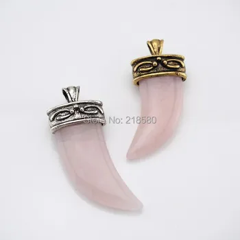 H-C03HT1013 Rose Pink Quartz Horn Tusk Pendant Charm with Antique Gold Or Antique Silver Cap
H-C03HT1013 Rose Pink Quartz Horn Tusk Pendant Charm with Antique Gold Or Antique Silver Cap
