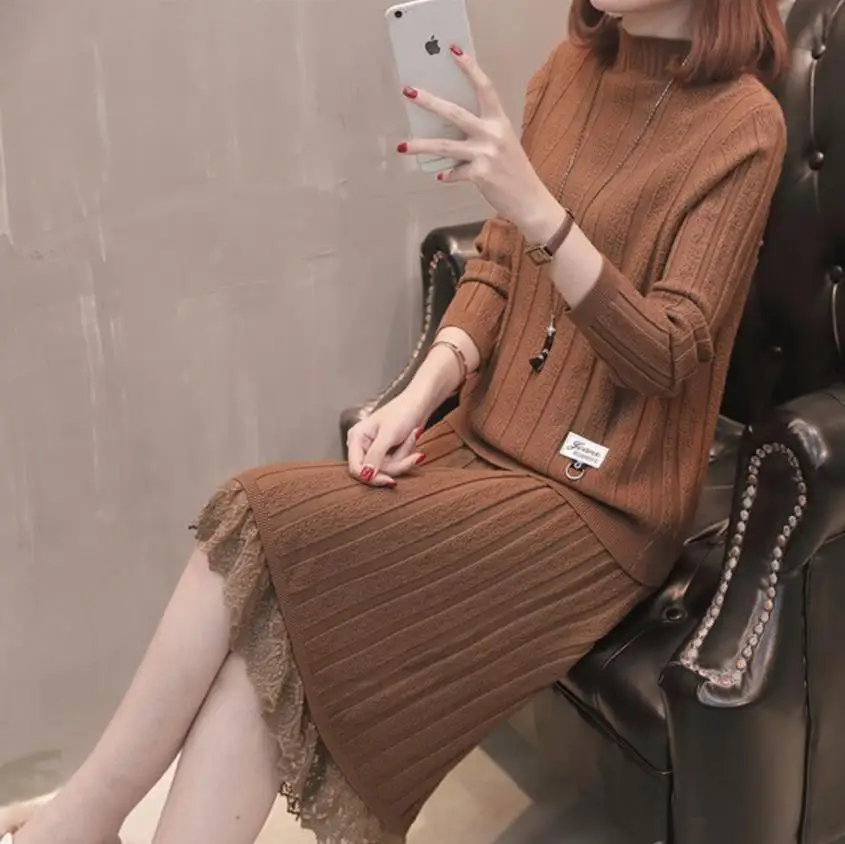 2 Pcs Set Spring Lace Patchwork Knitted Sweater Skirt Two Piece Set Women Sweater Dress Sets Clothes Office Ladies Pullover
2 Pcs Set Spring Lace Patchwork Knitted Sweater Skirt Two Piece Set Women Sweater Dress Sets Clothes Office Ladies Pullover
