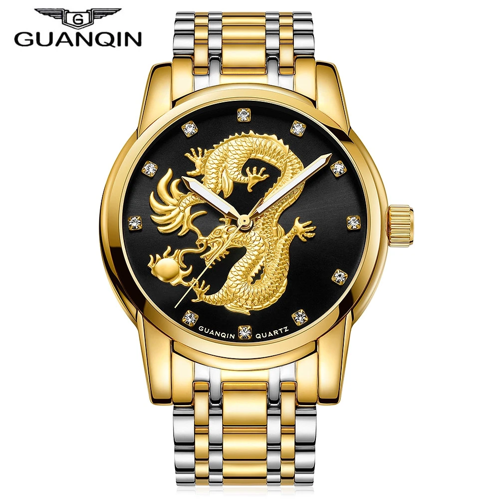 GUANQIN Men Quartz Watch Dragon Pattern Dial Stainless Steel Band Japan Movement Analog Casual Wristwatch
GUANQIN Men Quartz Watch Dragon Pattern Dial Stainless Steel Band Japan Movement Analog Casual Wristwatch