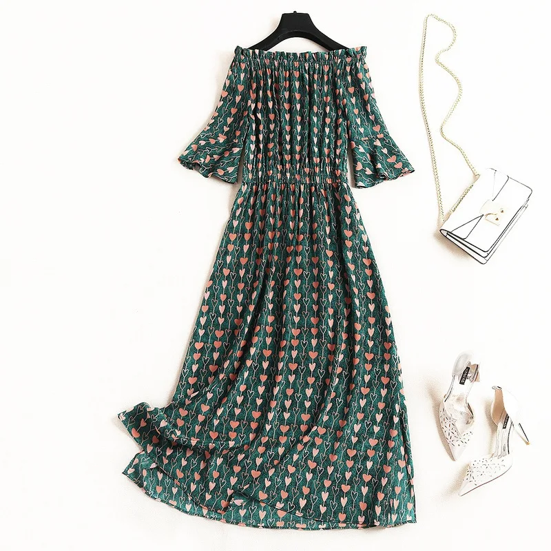 High Quality Designer 100% Real Silk Dresses for Women 2019 Spring Summer Fashion Half Sleeve Slash Neck Heart Print Boho Dress
High Quality Designer 100% Real Silk Dresses for Women 2019 Spring Summer Fashion Half Sleeve Slash Neck Heart Print Boho Dress