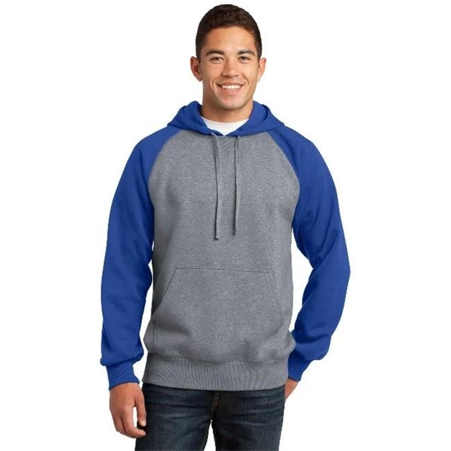 Sport-Tek ST267 Mens Raglan Colorblock Pullover Hooded Sweatshirt True Royal & Vintage Heather - 2XL