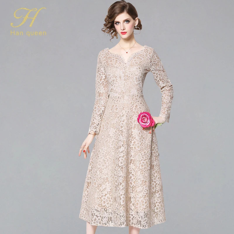 H Han Queen New Spring 2019 Vintage Lace Swing Dress Women Hollow Out Long Sleeve Dresses Hook Flower Work Wear A-line Vestidos
H Han Queen New Spring 2019 Vintage Lace Swing Dress Women Hollow Out Long Sleeve Dresses Hook Flower Work Wear A-line Vestidos
