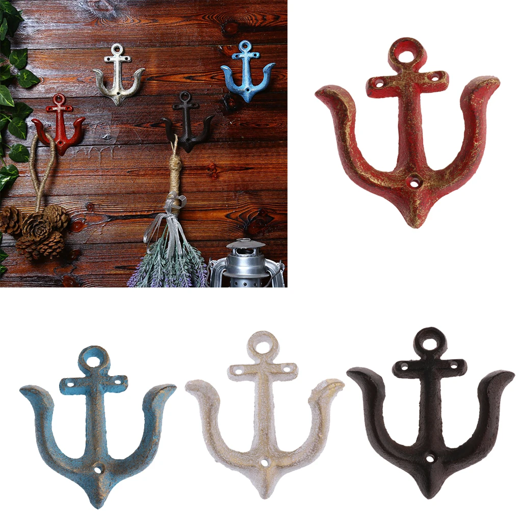 Metal Anchor Hooks Wall Door Mounted Clothes Towel Hat Key Hanger White Red Blue Brown andcrafted classic antique cast iron