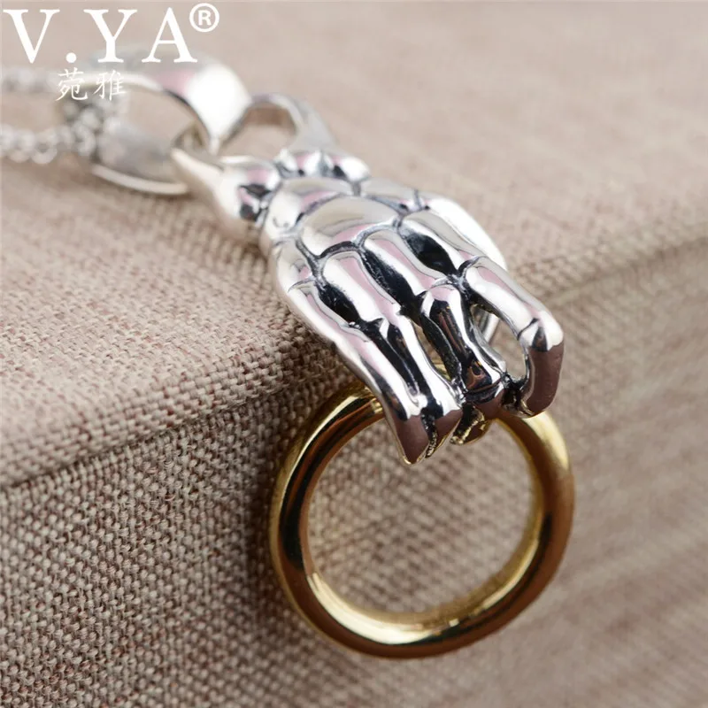 

V.YA 925 Sterling Silver Pendants Hyperbole Skeleton Hand Male Men's Pendant Thai Silver Necklace Jewelry
