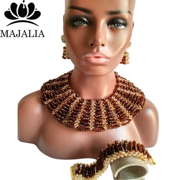 Majalia Classic Nigerian Wedding African Jewelry Set Brown and Gold ab Crystal Necklace Bride Jewelry Sets 10SX023
Majalia Classic Nigerian Wedding African Jewelry Set Brown and Gold ab Crystal Necklace Bride Jewelry Sets 10SX023