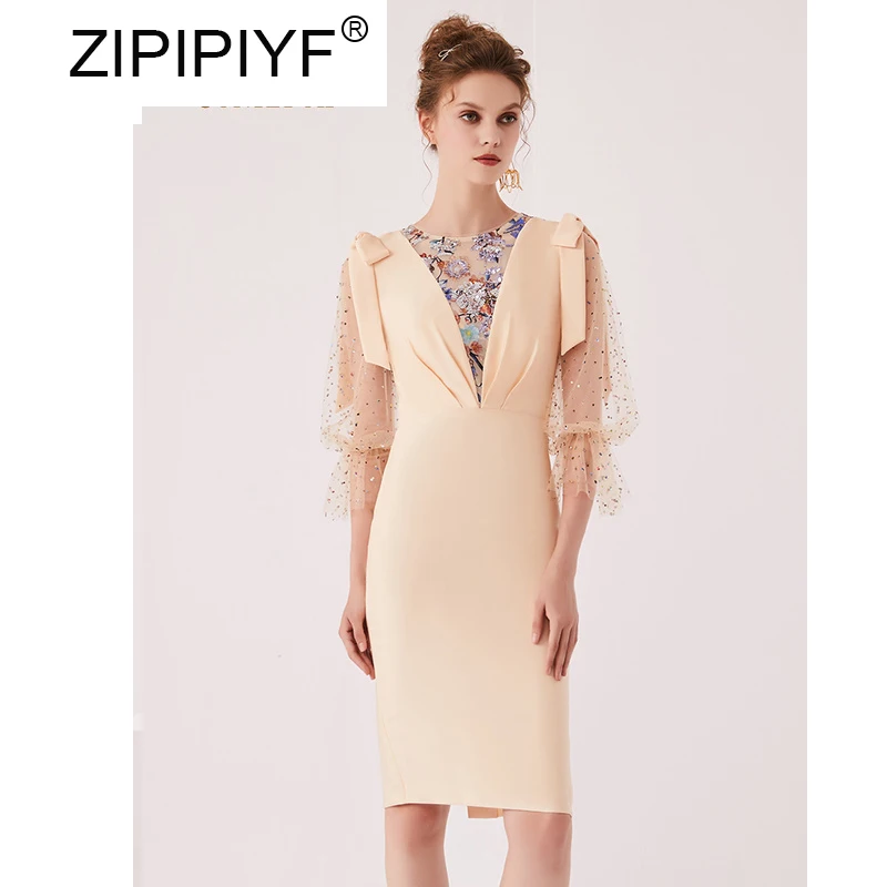 French Style Elegant Dress Champagne Color Mesh Patchwork Sequined Print Temperament Lady High Grade Dress C1775
French Style Elegant Dress Champagne Color Mesh Patchwork Sequined Print Temperament Lady High Grade Dress C1775