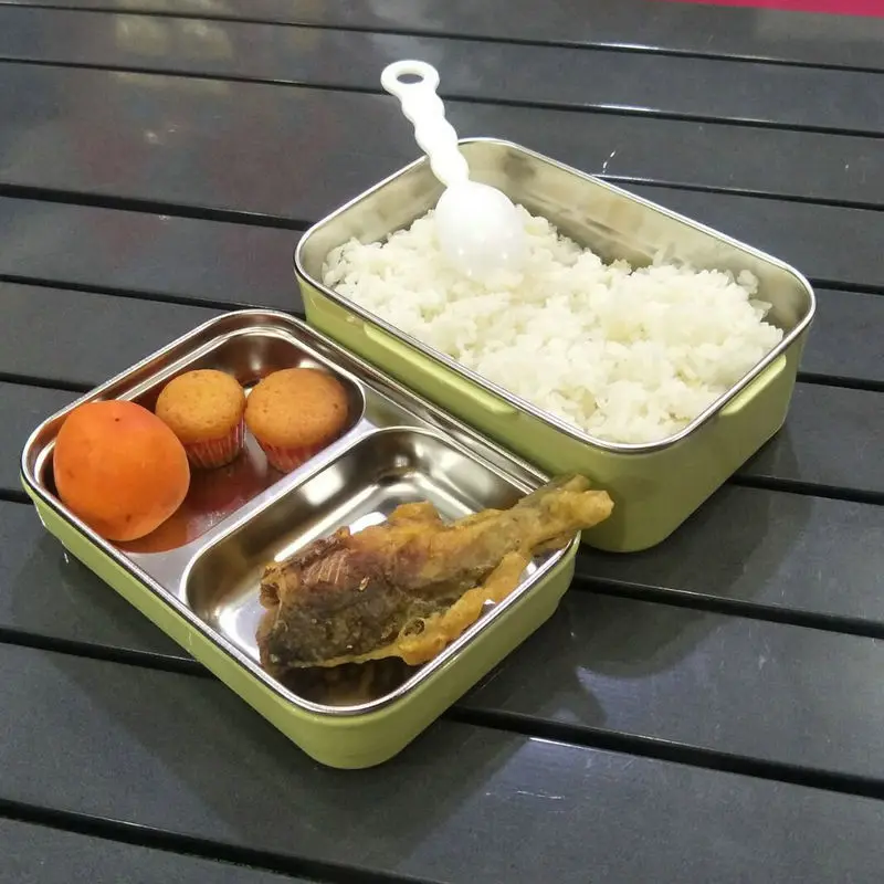 Фото Двухслойный Ланч-бокс из нержавеющей стали семейный контейнер для еды детей