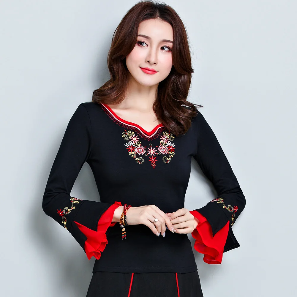 KYQIAO women winter pullover female autumn winter Mexico style ethnic vintage long flare sleeve black embroidery t shirt top
KYQIAO women winter pullover female autumn winter Mexico style ethnic vintage long flare sleeve black embroidery t shirt top
