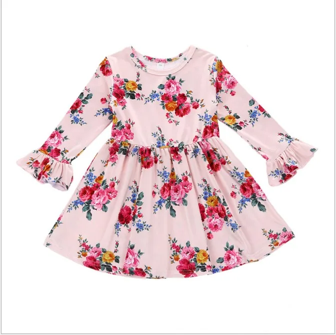 2018 Spring & Fall Girls Long Sleeved Floral Princess Dress Bayb Kids Lovely One-Piece Children's Wear Europe and America A483 |