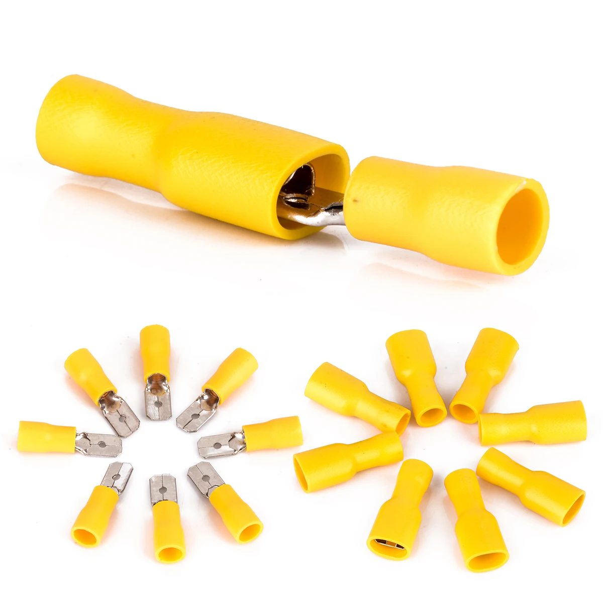 100pcs Yellow Male & Female Spade Blade Connectors Insulated Sealed Electrical Wire Crimp Terminal Mixed Assortment Kit for Car