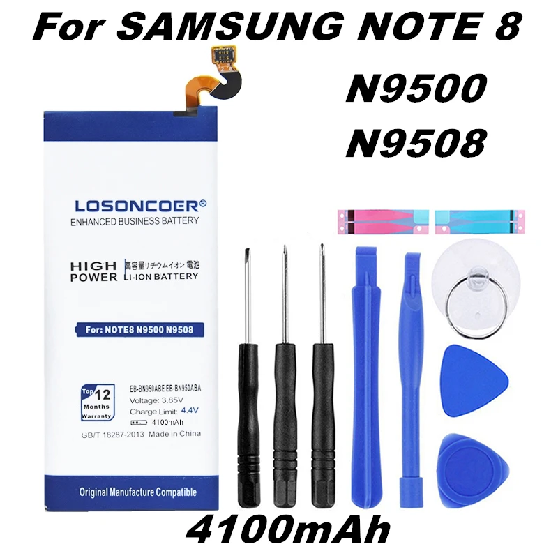 LOSONCOER 4100mAh EB-BN950ABE Battery For Samsung GALAXY Note 8 N950W N950F N950FD N9500 N9508 N950D N950J N950N N950U Gift tool
LOSONCOER 4100mAh EB-BN950ABE Battery For Samsung GALAXY Note 8 N950W N950F N950FD N9500 N9508 N950D N950J N950N N950U Gift tool