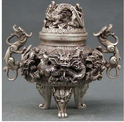 

Copper Brass CHINESE crafts Asian de la venta directa de blanco Copper Silver 7 "Marcado Dynasty Palace Plata 9 Bestia Quemador