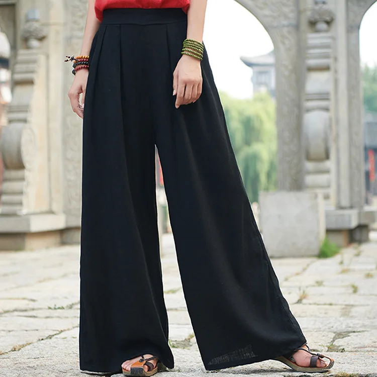 LZJN 2019 Spring Summer Culottes Pants Vintage Cotton Linen Pants Loose Full Length Trousers Women Wide Leg Pants White 3 Colors (32)