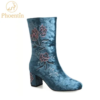 Phoentin blue embroider mid calf boots with zipper flower long & short boots woman velvet fashion women footwear 2018 new FT442
Phoentin blue embroider mid calf boots with zipper flower long & short boots woman velvet fashion women footwear 2018 new FT442