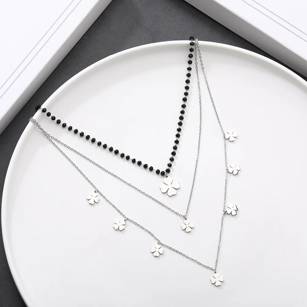 Stainless Steel Multilayer Chains Choker Necklace For Women Black Crystal Clover Charms Necklace Bijoux Collier Trendy Jewelry
Stainless Steel Multilayer Chains Choker Necklace For Women Black Crystal Clover Charms Necklace Bijoux Collier Trendy Jewelry