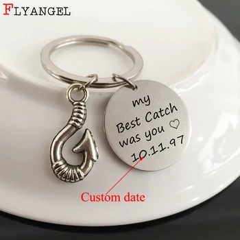 Custom Date Fish Hook Men Women Keychain Engraved My Best Catch was you Pendant Stainless Keyring Couples Gifts Fashion Jewelry
Custom Date Fish Hook Men Women Keychain Engraved My Best Catch was you Pendant Stainless Keyring Couples Gifts Fashion Jewelry